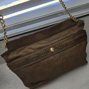 Badgley Mischka Brown Shoulder Bag with Gold Chain Strap